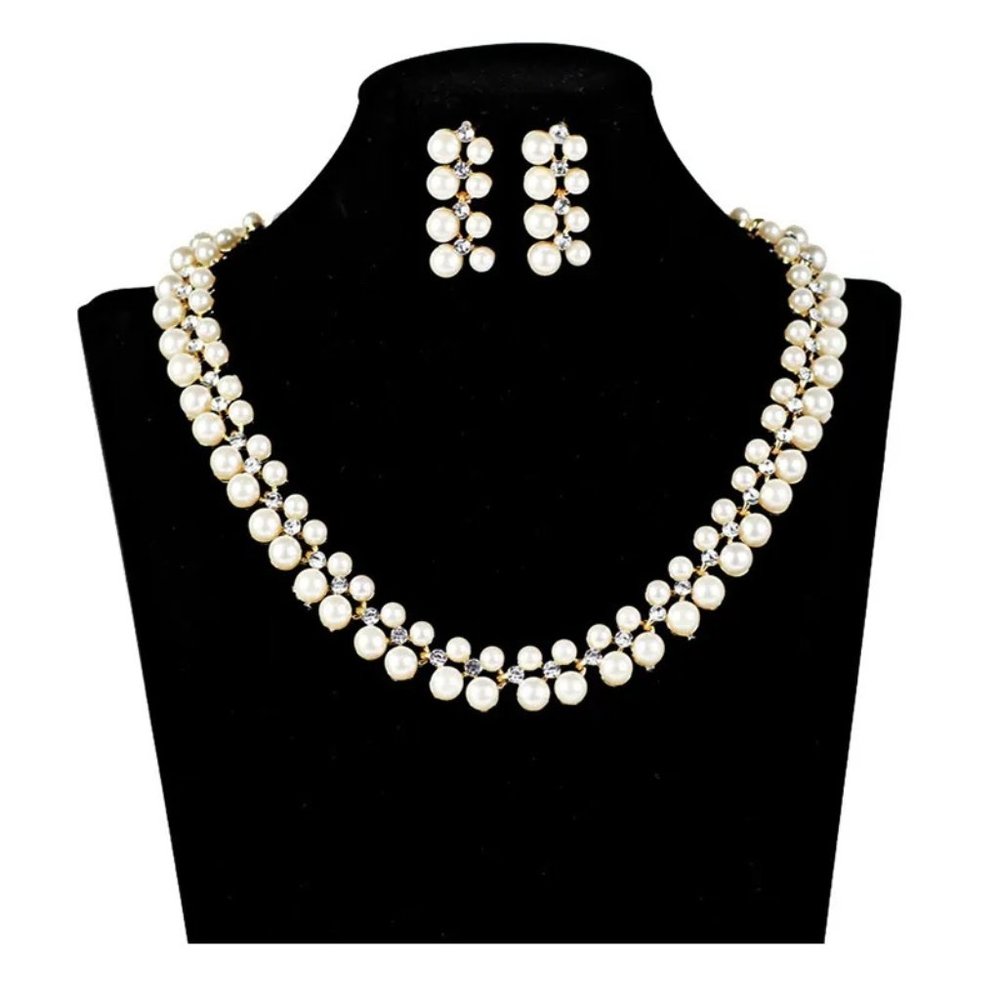 Graceful Shiny Imitation Pearl Decoration Necklace Earrings Wedding Jewelry Set
